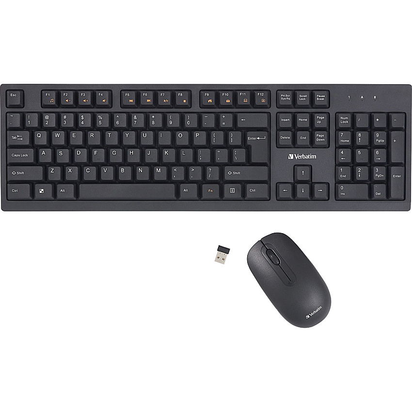 Verbatim Wireless Keyboard and Mouse USB Type A Wireless Bluetooth 2.40 GHz Keyboard - USB Type A Wireless Mouse - Optical - 1000 dpi - Multimedia Hot Key(s) - Symmetrical - AA, AAA - Compatible with Windows, Mac - 1 Each (70724)