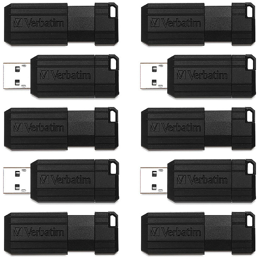 Microban 64GB PinStripe USB Flash Drive - Business 10pk - Black 64 GB - USB 2.0 Type A - Black - 10 / Pack (70901)