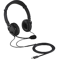 Kensington USB-C Hi-Fi Headphones with Mic Stereo - USB Type C - Wired - Over-the-head - Binaural - Ear-cup - 6 ft Cable - Noise Cancelling Microphone - Noise Canceling - Black (97457)