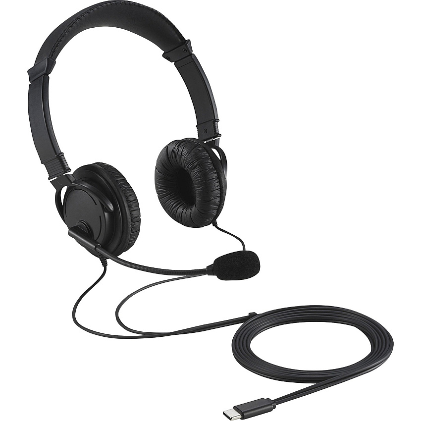 Kensington USB-C Hi-Fi Headphones with Mic Stereo - USB Type C - Wired - Over-the-head - Binaural - Ear-cup - 6 ft Cable - Noise Cancelling Microphone - Noise Canceling - Black (97457)