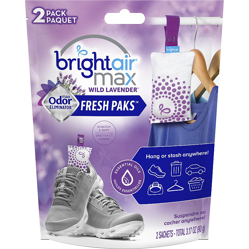 Bright Air Fresh Pak Sachets Wild Lavender - 2 / Pack - Odor Neutralizer, Phthalate-free, Paraben-free, Formaldehyde-free, NPE-free, BHT Free (900611)