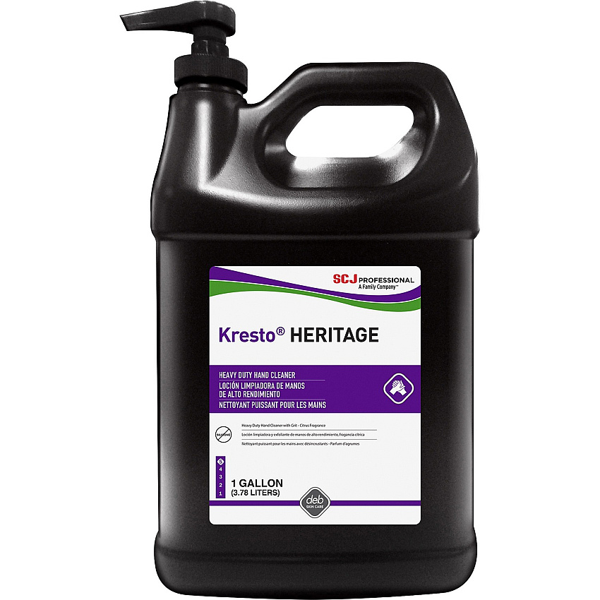 SC Johnson 1 Gallon Bottle Refill Kresto Heritage Heavy Duty Hand Cleaner - Fresh Scent (4/Carton) Fresh Citrus Scent - 1 gal - Pump Bottle Dispenser - Soil Remover, Grease Remover, Asphalt Remover, Adhesive Remover - Industrial, Hand, Automotive  (09102)