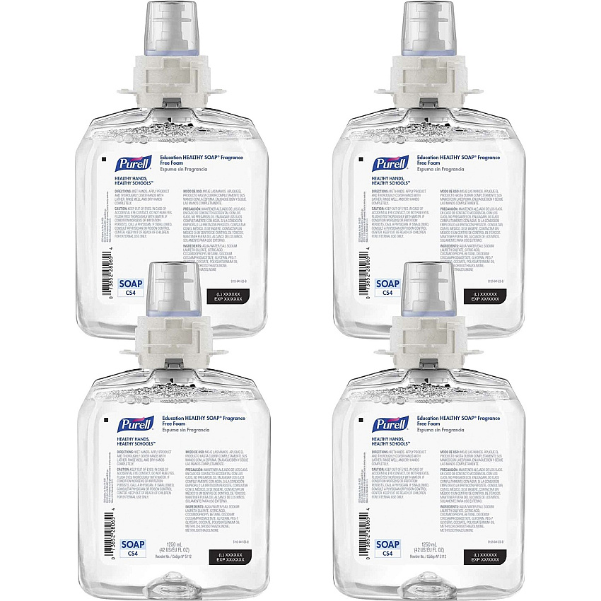 PURELL&reg; CS4 Education HEALTHY SOAP Fragrance Free Foam Refill Fragrance-free Scent - 1.32 quart - Dirt Remover, Kill Germs - Hand, Skin, School - Moisturizing - Dye-free - 4 / Carton (511204)