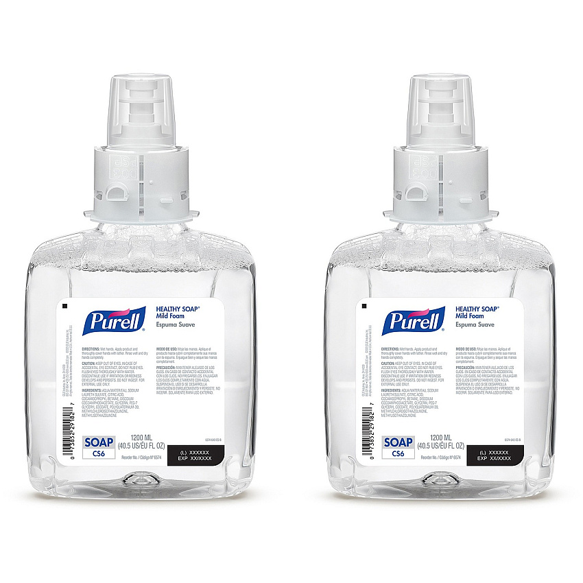 PURELL&reg; CS6 Refill Healthy Soap Mild Foam Fresh Fruit Scent - 1.27 quart - Dirt Remover, Kill Germs - Hand, Skin - Moisturizing - Fragrance-free, Dye-free, Bio-based - 2 / Carton (657402)
