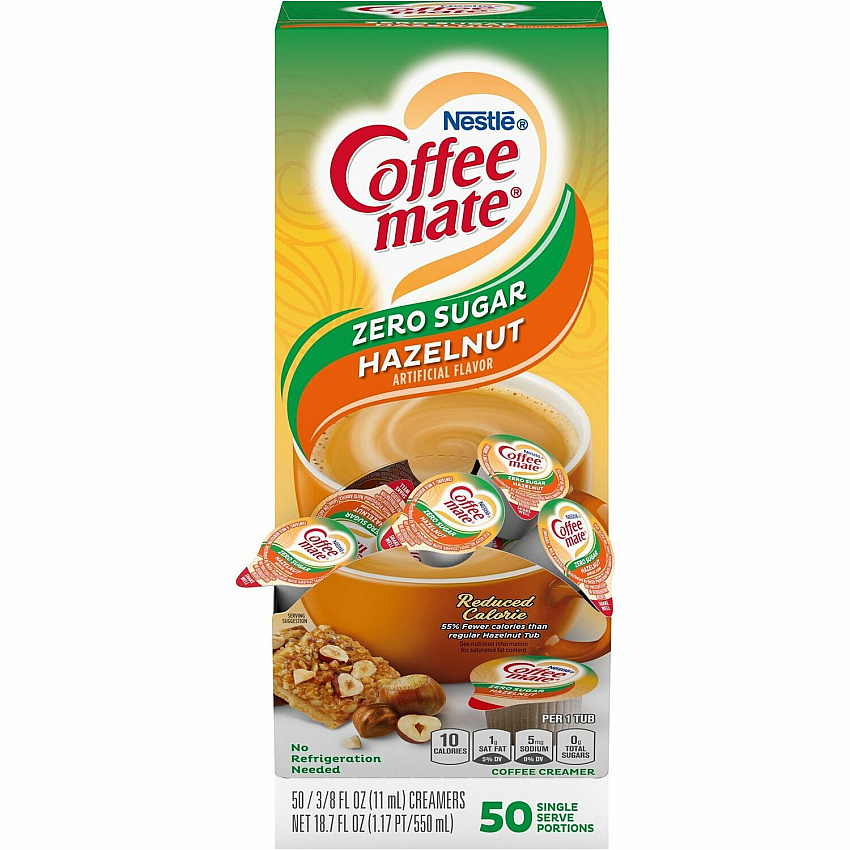 Coffee-mate Coffee mate Zero-Sugar Hazelnut Flavored Liquid Creamer Singles Hazelnut Flavor - 0.38 fl oz (11 mL) - 50 / Box (98468)
