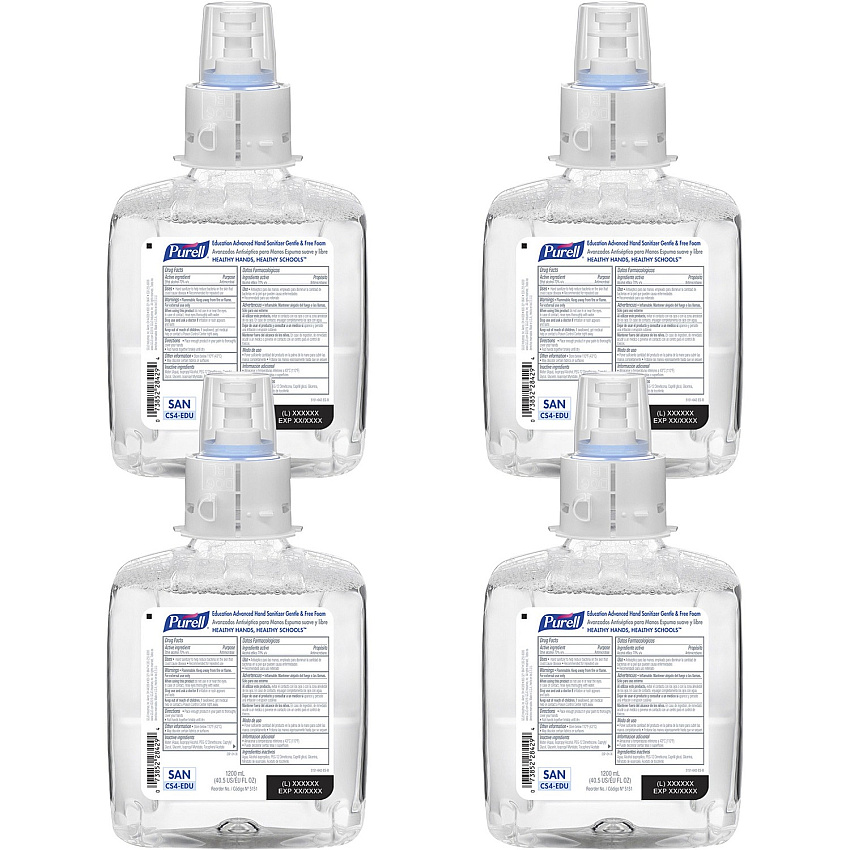 PURELL&reg; Hand Sanitizer Foam Refill 1.27 quart - Kill Germs - School, Hand - Dye-free, Fragrance-free, Hygienic - 4 / Carton (515104)