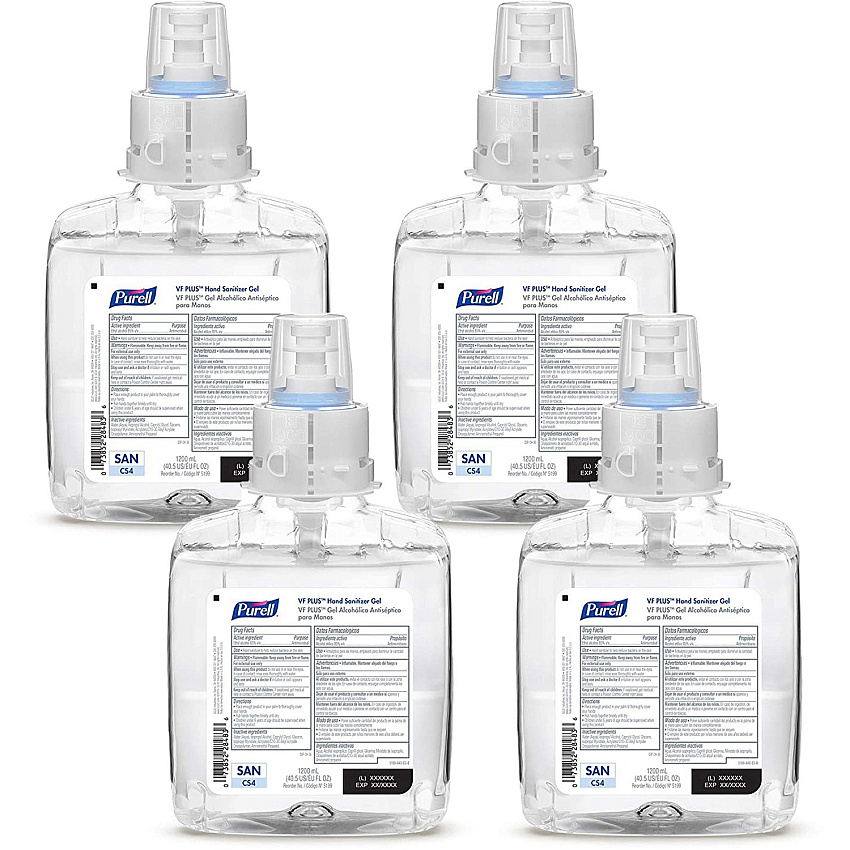 PURELL&reg; VF PLUS Hand Sanitizer Gel Refill Clean Scent - 1.27 quart - Kill Germs, Bacteria Remover - Hand, Restaurant, Cruise Ship - Quick Drying, Fragrance-free, Dye-free, Hygienic - 4 / Carton (519904)