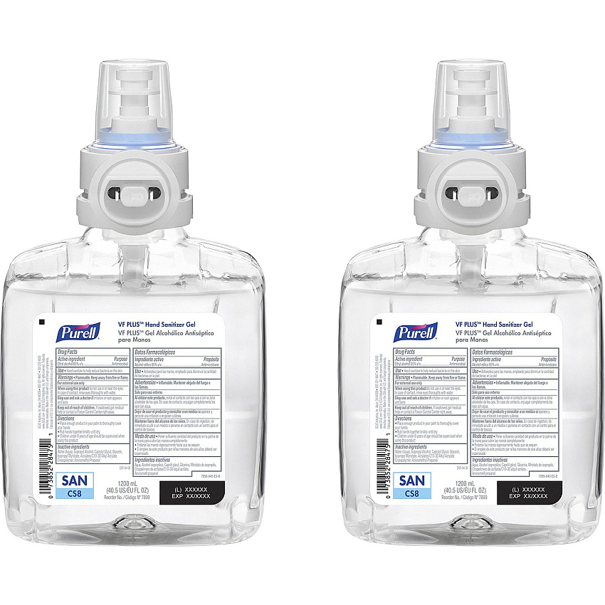 PURELL&reg; VF PLUS Hand Sanitizer Gel Refill 1.27 quart - Kill Germs, Bacteria Remover - Hand, Restaurant, Cruise Ship - Quick Drying, Fragrance-free, Dye-free, Hygienic - 2 / Carton (789902)
