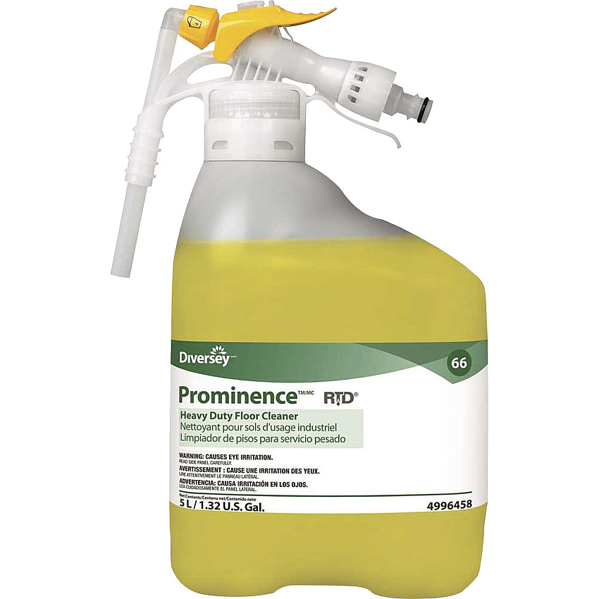 Diversey Prominence Heavy Duty Floor Cleaner Concentrate - 169.1 fl oz (5.3 quart) - Fruity, Citrus Scent - Heavy Duty, Rinse-free, pH Neutral, Dilutable, Film-free - Yellow - 1 / Carton (94996458)
