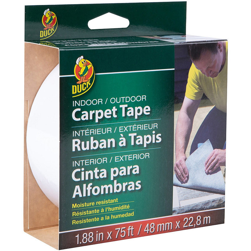 Duck Brand Indoor/Outdoor Carpet Tape 25 yd Length x 1.88" Width - White - 1 Roll (286372)
