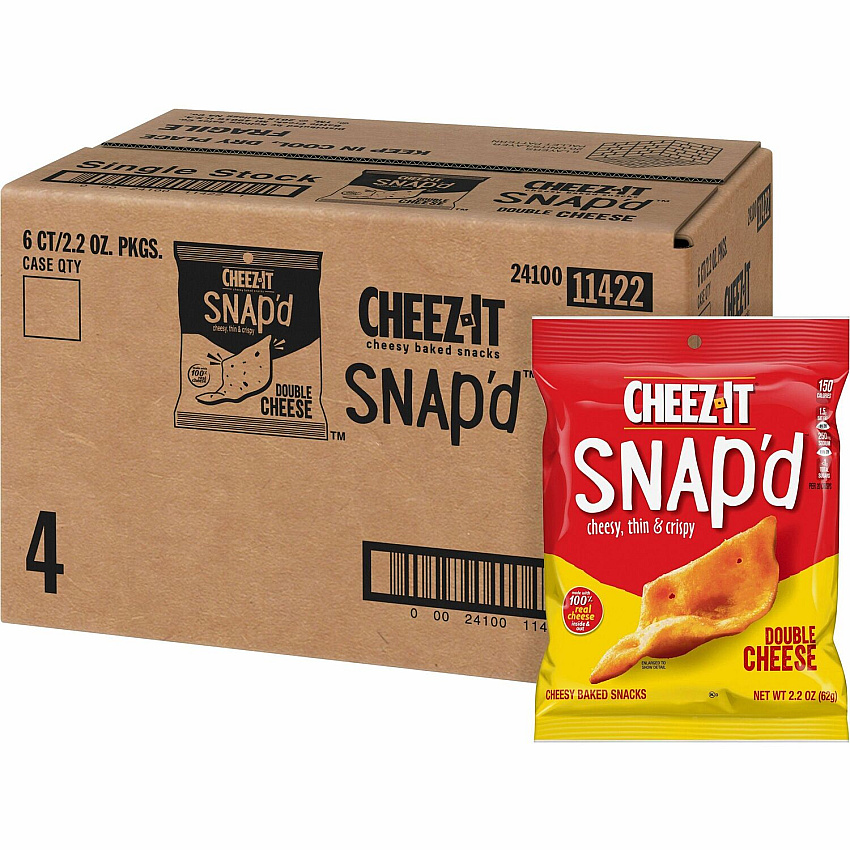 Cheez-It Snap'd Double Cheese Crackers Cheese - 2.20 oz - 6 / Carton (11422)