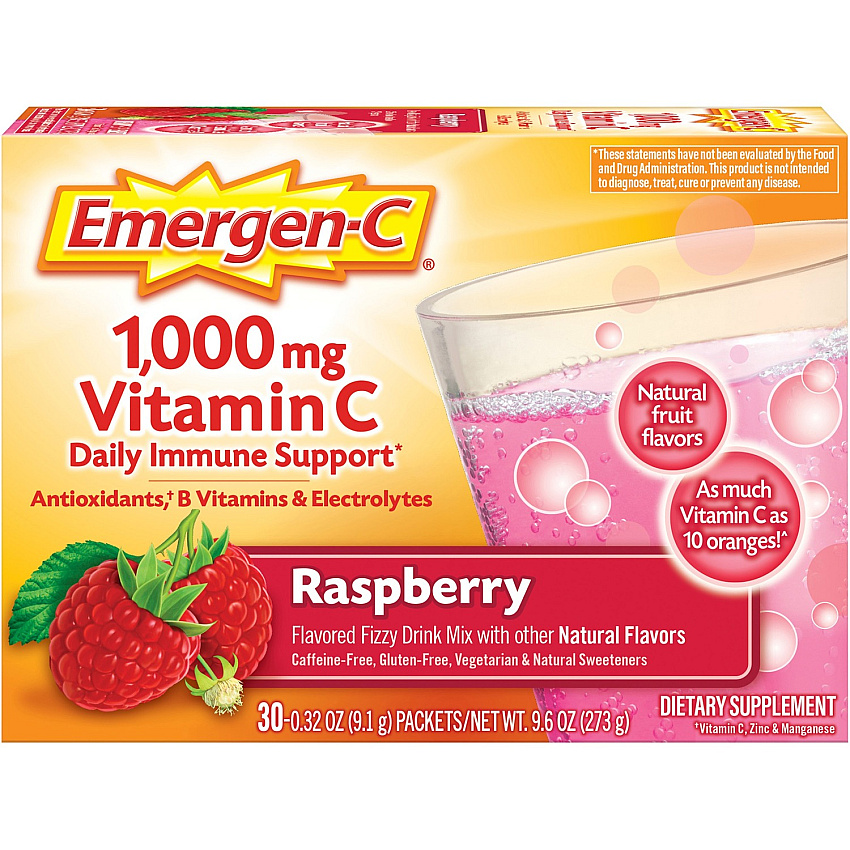 Emergen-C Raspberry Vitamin C Drink Mix For Immune Support - Fruit, Raspberry - 30/Pack - 1 Each (30201)
