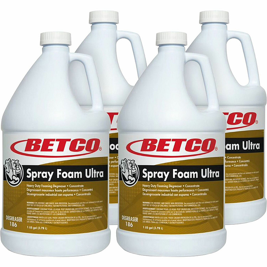 Betco Spray Foam Ultra Degreaser Concentrate - 128 fl oz (4 quart) - Heavy Duty, Caustic-free, Chlorine-free, Chemical Resistant, Non-corrosive, Rinse-free, Phosphate-free - Amber - 4 / Carton (1860400)
