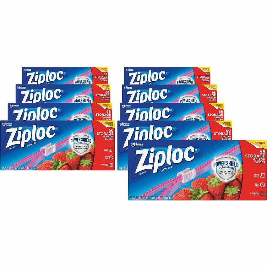 Ziploc&reg; Gallon Storage Slider Bags Large Size - 1 gal Capacity - 9.50" Length x 10.56" Width - Sliding Closure - Blue - Food, Supplies - 68/Box - 9 / Carton (316489CT)