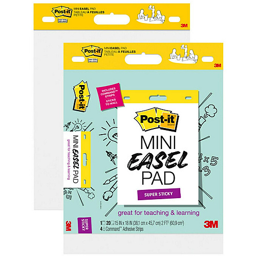 Post-it&reg; Post it Super Sticky Mini Easel Pad 1 Subject(s) - 20 Sheets - Stapled - Portable, Self-stick, Bleed Resistant, Sturdy Back, Built-in Carry Handle - 2 / Pack (577SS2PK)