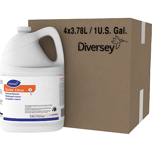 Diversey Stride Citrus Neutral Cleaner Concentrate - 128 fl oz (4 quart) - Citrus Scent - 4 / Carton - pH Neutral, Non Alkaline, Low Foaming, Rinse-free, Film-free, Kosher - Orange (903904CT)