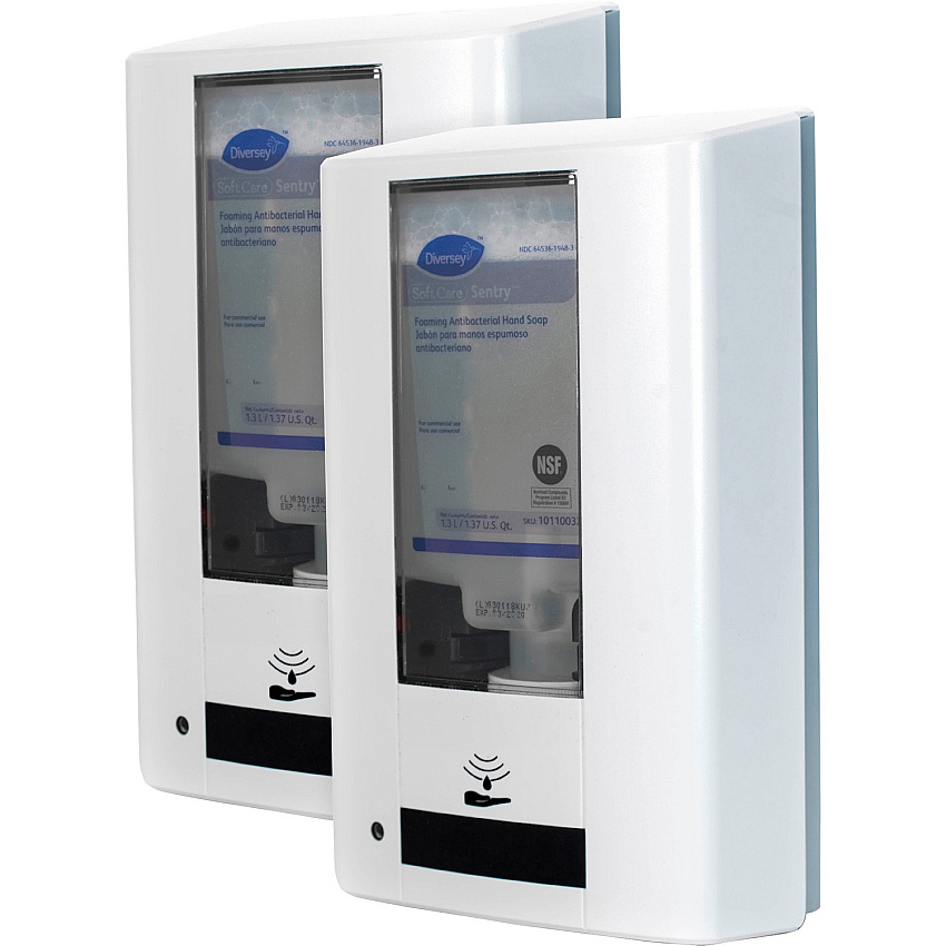 Diversey IntelliCare Hybrid Dispenser Automatic/Manual - 1.37 quart Capacity - Durable, Lockable, Site Window, Tamper Resistant, Scratch Resistant, UV Resistant, Refillable - White - 2 / Carton (D6205568CT)