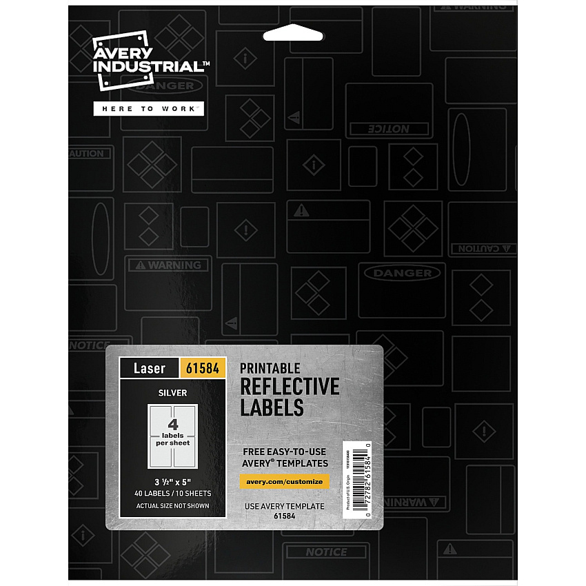 Avery&reg; Reflective Sign Labels 3 1/2" Width x 5" Length - Permanent Adhesive - Rectangle - Laser - Silver - Film - Water Resistant - 4 / Sheet - 10 Total Sheets - 40 Total Label(s) - 40 / Pack (61584)