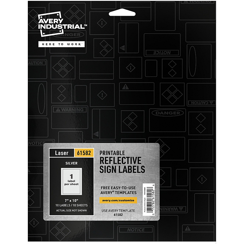 Avery&reg; Reflective Sign Labels 7" Width x 10" Length - Permanent Adhesive - Rectangle - Laser - Silver - Film - Water Resistant - 1 / Sheet - 10 Total Sheets - 10 Total Label(s) - 10 / Pack (61582)