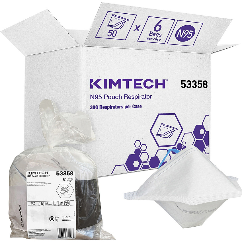 KIMTECH N95 Pouch Respirator Face Mask Regular Size - Airborne Particle, Airborne Contaminant Protection - White - Breathable, Comfortable - 6 / Carton - TAA Compliant (53358CT)