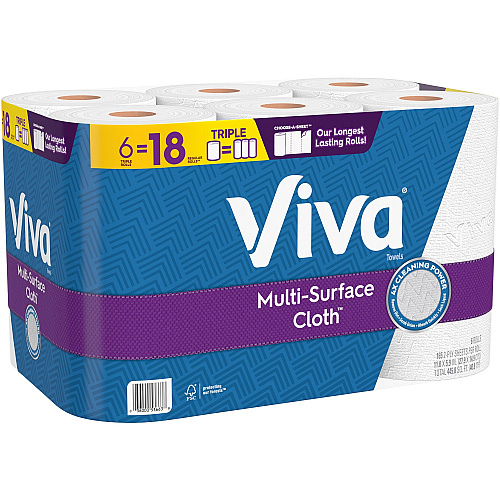 Viva&reg; Multi-Surface Kitchen Cloth Paper Towels, 1-Ply, 165 Sheets, 6 Rolls 1 Ply - 165 Sheets/Roll - White - 6 / Pack (53663)