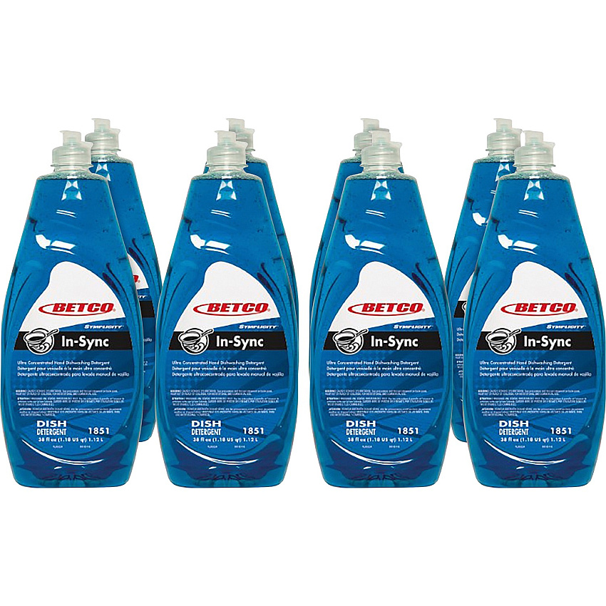 Betco Simplicity In-Sync Dishwashing Liquid Concentrate - 38 fl oz (1.2 quart) - Fresh Ozonic Scent - Film-free, Rinse-free, Streak-free, Phosphate-free - Blue Bottle - 8 / Carton (1851B900CT)