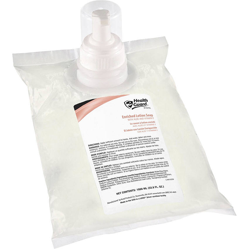 Health Guard EZ Foam Refill Enriched Lotion Soap Floral ScentFor - 33.8 fl oz (1000 mL) - Soil Remover - Multipurpose, Hand - Moisturizing - White - Textured - 6 / Carton (8141)