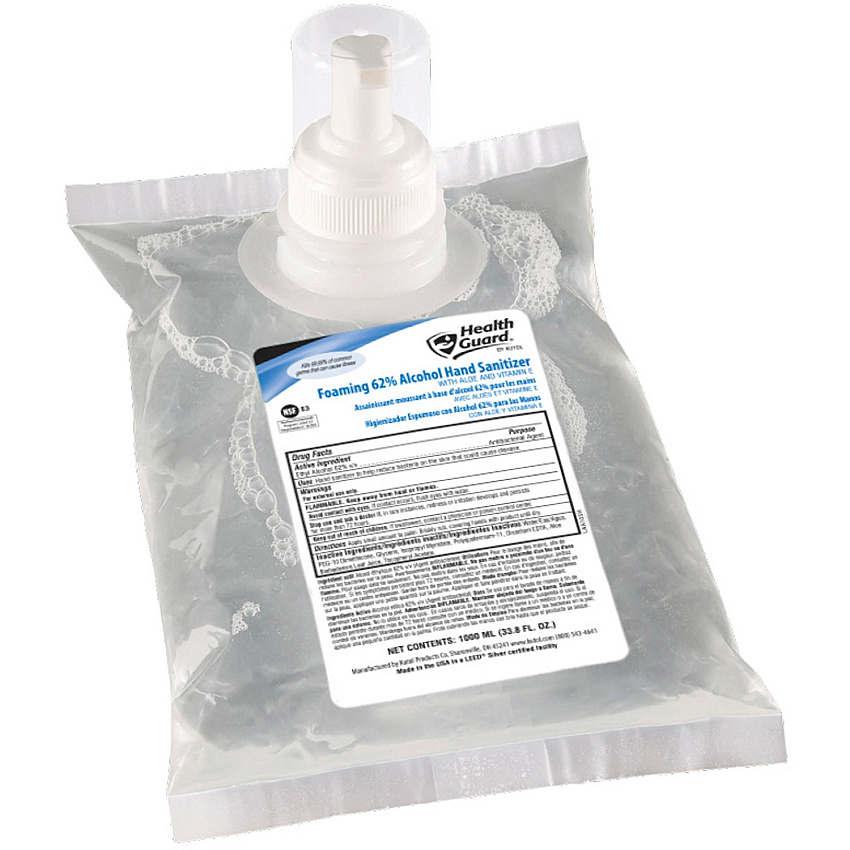 Health Guard Hand Sanitizer Foam Alcohol Scent - 1.06 quart - Kill Germs - Multipurpose, Hand - Moisturizing - Clear - Fast Acting, Dye-free, Fragrance-free, No Rinse - 6 / Carton (68841)