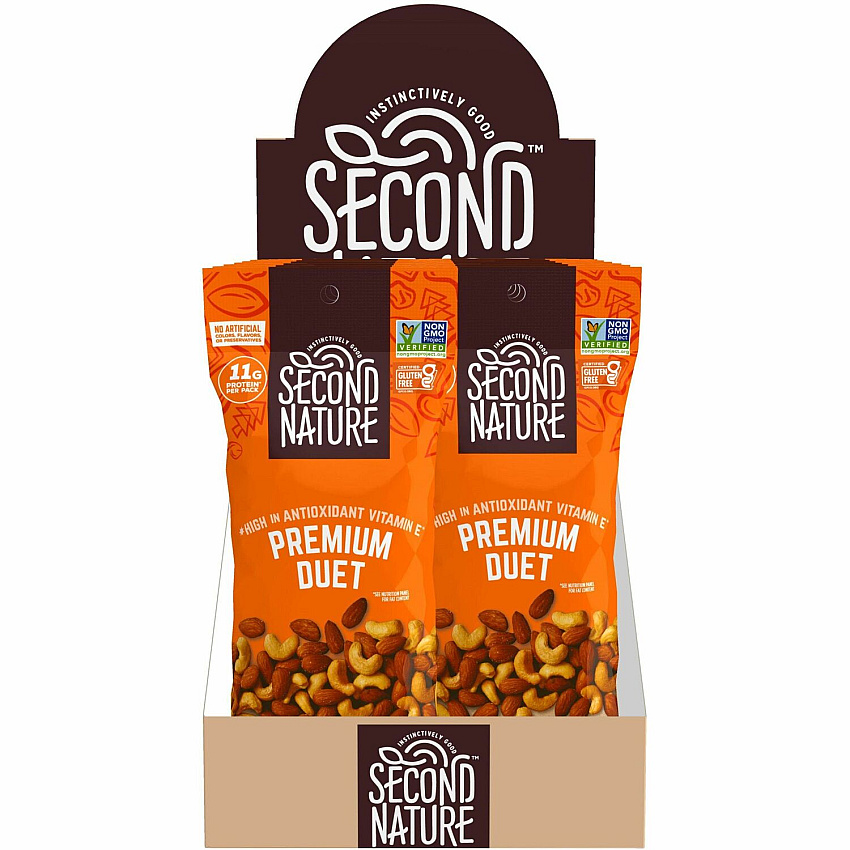 Second Nature Premium Duet Trail Mix Low Sodium, Gluten-free, No Artificial Flavor, No Artificial Color, Preservative-free - Cashew, Almond - 2 oz - 12 / Box (01172)