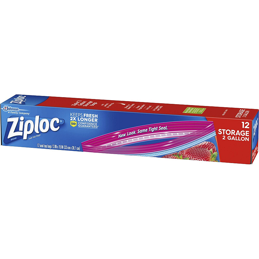 Ziploc&reg; 2-gallon Storage Bags Extra Large Size - 2 gal Capacity - 13" - Zipper Closure - Plastic - Food, Money, Vegetables, Fruit, Yarn, Cosmetics, Business Card, Map, Meat, Seafood, Poultry - 12 / Box (664531)