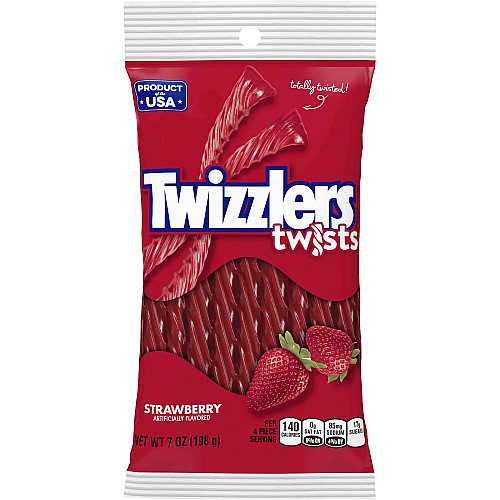 Twizzlers Twists Strawberry Flavored Candy Strawberry - Low Fat, Trans Fat Free - 7 oz - 12 / Carton (54402)
