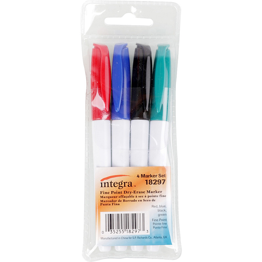 Integra Dry-Erase Markers Fine Marker Point - Assorted Ink - Alcohol Based - 4 / Set (18297)