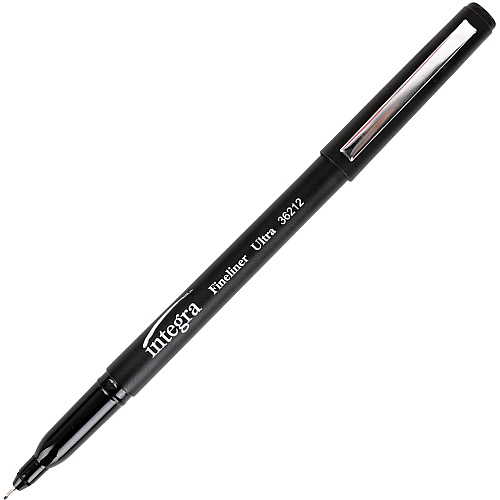 Integra Fineliner Ultra Fine Permanent Markers Ultra Fine Marker Point - Black Ink - 12 / Pack (36212)