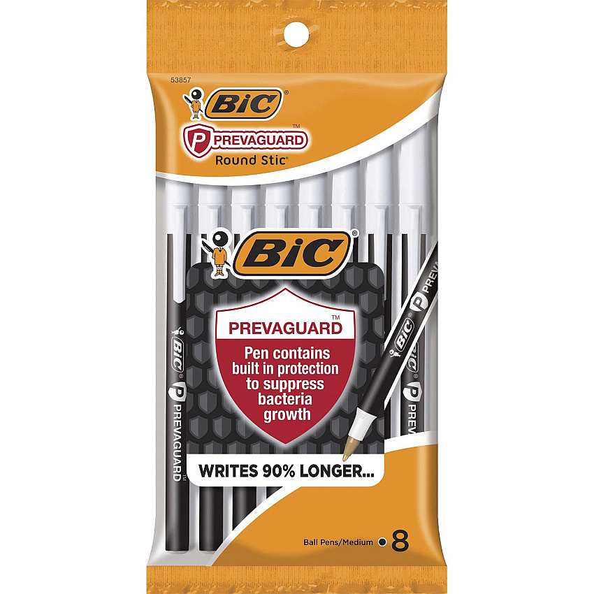 BIC PrevaGuard Round Stic Ballpoint Pen Round Pen Point - Black Ink - 8 / Pack (GSAMP81BK)