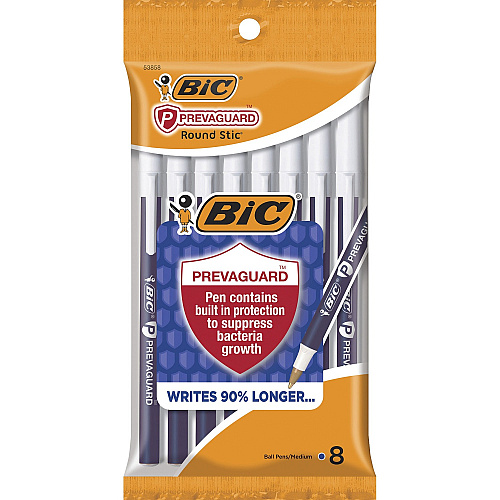 BIC PrevaGuard Round Stic Ballpoint Pen Round Pen Point - Blue Ink - 8 / Pack (GSAMP81BE)