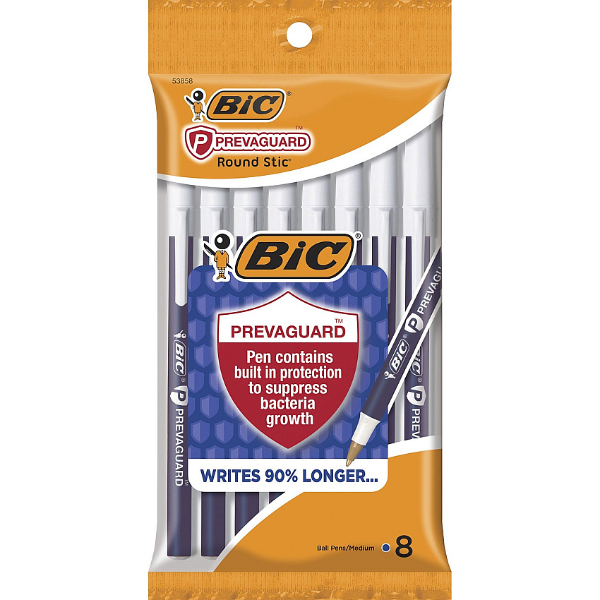 BIC PrevaGuard Round Stic Ballpoint Pen Round Pen Point - Blue Ink - 8 / Pack (GSAMP81BE)
