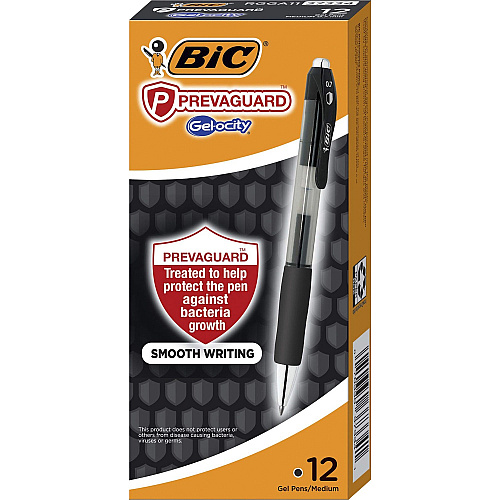 BIC PrevaGuard Gel-ocity Gel Pen 0.7 mm Pen Point - Black Ink - Gel-based - 1 Dozen (RGGA11BK)
