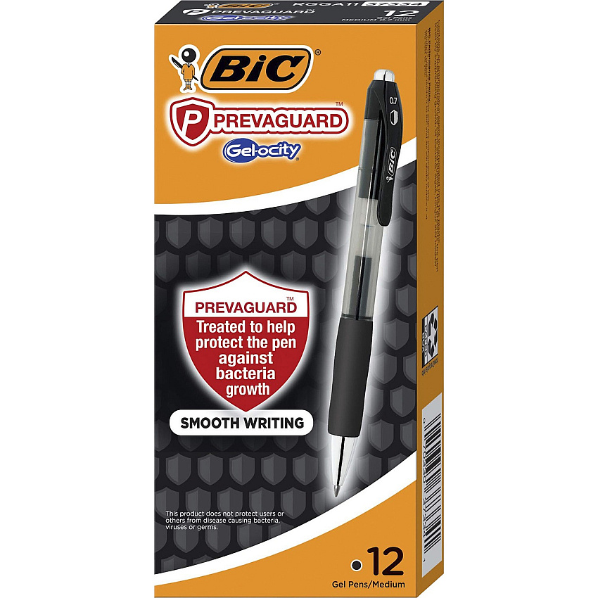 BIC PrevaGuard Gel-ocity Gel Pen 0.7 mm Pen Point - Black Ink - Gel-based - 1 Dozen (RGGA11BK)