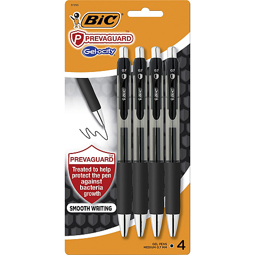 BIC PrevaGuard Gel-ocity Gel Pen 0.7 mm Pen Point - Black Ink - Gel-based - 4 / Pack (RGGAP4BK)