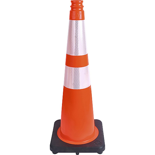 Tatco Slimline Traffic Cones 10.8" Width x 28" Height x 10.8" Depth - Cone Shape - Reflective, Flexible, Long Lasting - Polyvinyl Chloride (PVC) - Orange, Silver - 1 Each (35500)