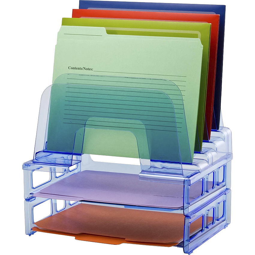 Officemate Blue Glacier&trade; Large Incline Sorter w/ 2 Letter Trays 5 Compartment(s) - 14.25" Height x 13.38" Width x 9" Depth - Compact - Transparent Blue - 1 Each (23211)