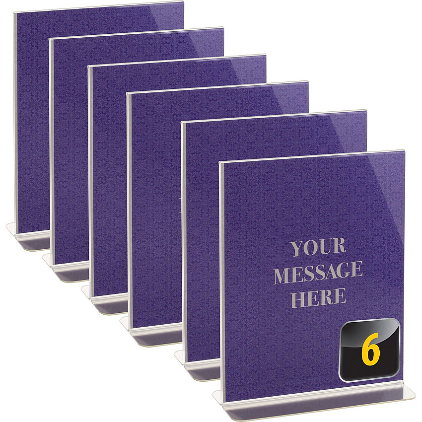 Officemate Vertical Sign Holder, 6PK 8.5" Width x 11" Height - 8.50" Holding Width x 11" Holding Height - Rectangular Shape - Double Sided - Easy to Use, Hanging Hole, Self-standing, Durable - Plastic - Clear - 6 / Pack (23063)