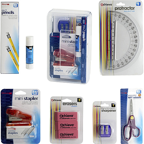 Officemate Back to School Pencil Box / Essential Supplies Organizer Kit, 8 Pieces Multi - 1 Each (97313)