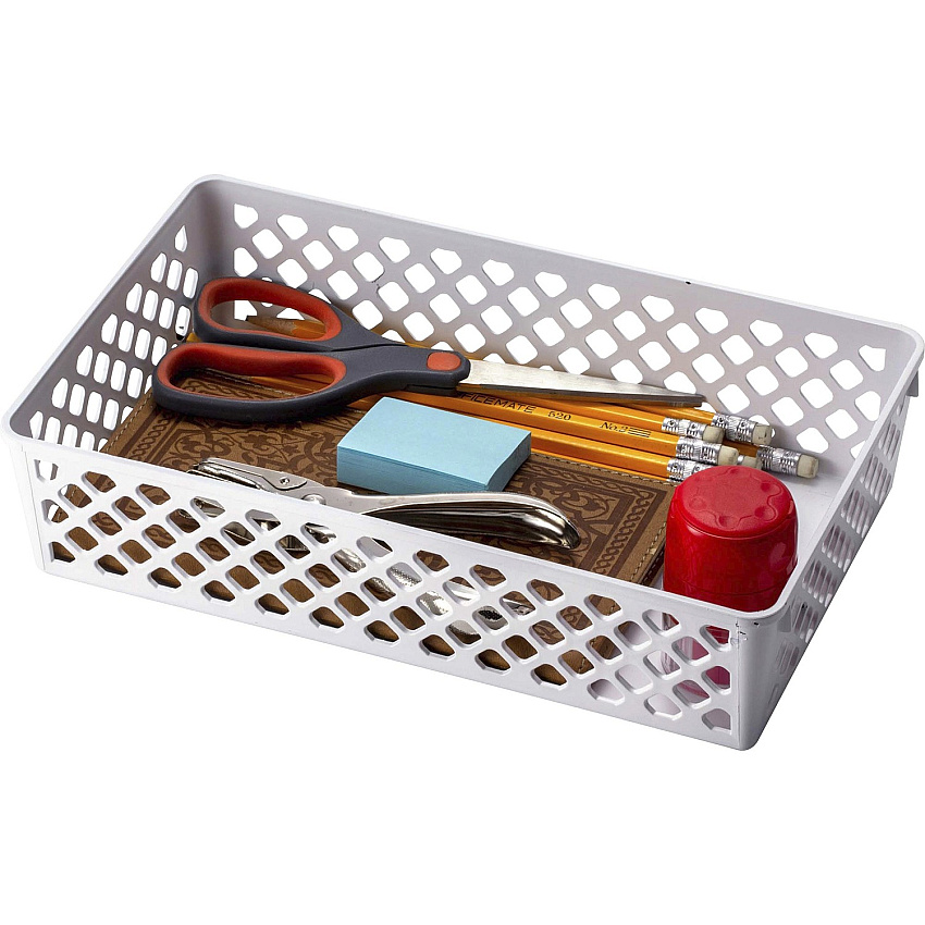 Officemate Achieva Supply Baskets 3.38" Height x 10.63" Width x 6.13" Depth - Compact, Stackable, Storage Space - White - Plastic - 2 Each (26206)