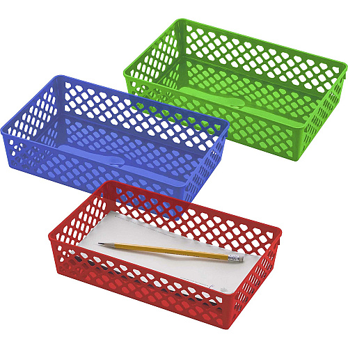 Officemate Achieva Large Supply Basket, Assorted Colors, 3/PK 2.38" Height x 10.63" Width x 6.13" Depth - Compact, Stackable, Storage Space, Sturdy, Heavy Duty - Blue, Green, Red - Plastic - 3 / Set (26208)