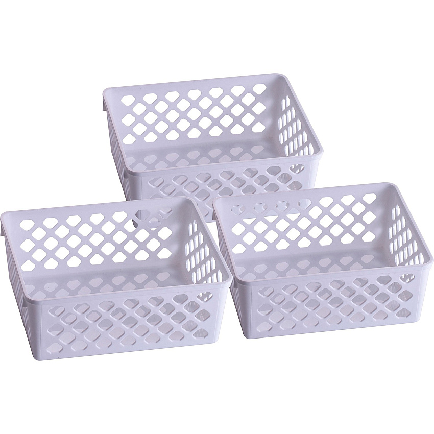 Officemate Achieva Medium Supply Basket, 3/PK 2.4" Height x 6.1" Width x 5" Depth - Compact, Stackable, Storage Space - White - Plastic - 3 / Pack (26205)
