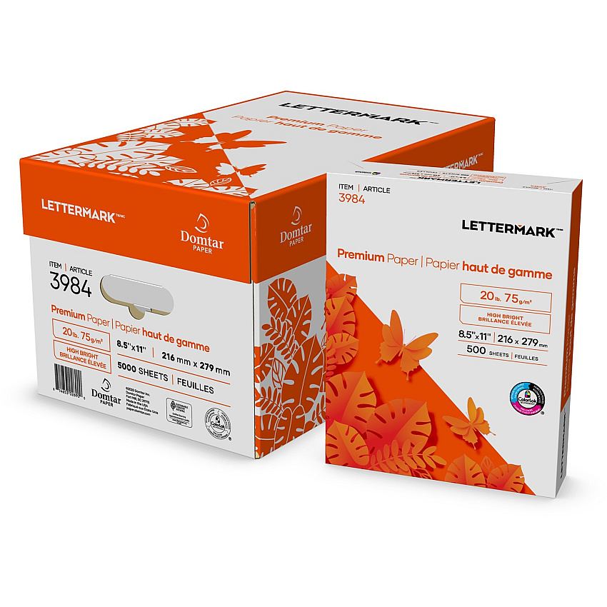 Lettermark Premium Paper Multipurpose - White 96 Brightness - Letter - 8 1/2" x 11" - 20 lb Basis Weight - 75 g/m² Grammage - Sustainable Forestry Initiative (SFI) - ColorLok Technology, Jam-free, Acid-free - White - 500 Sheets per Ream - 10 / (3984)