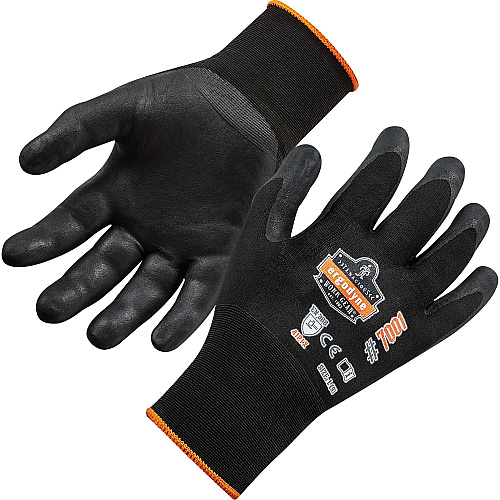 Ergodyne ProFlex 7001 Abrasion-Resistant Nitrile-Coated Gloves - DSX 0.75" Thickness x 9" Glove Length - Nitrile Coating - Large Size - Black - Touchscreen Capable - Abrasion Resistant, Seamless, Knit Wrist, Dirt Resistant, Debris Resistant, Machi (17954)