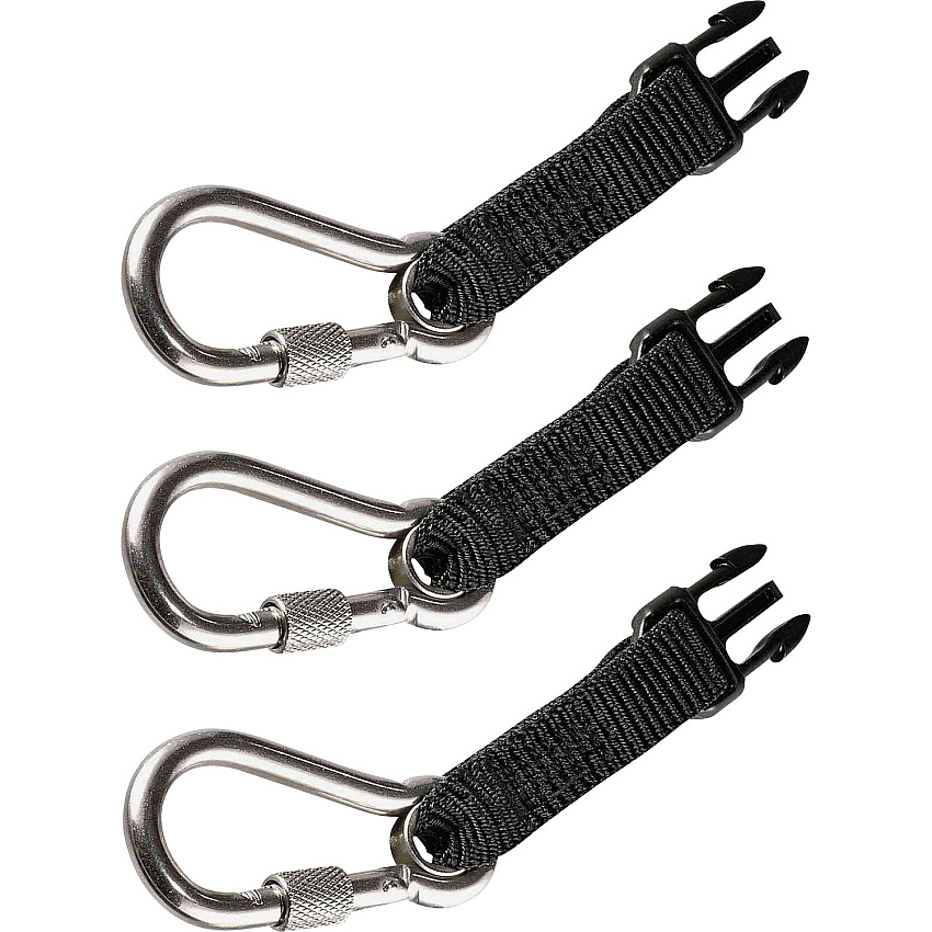 Ergodyne 3025 Retractable Tool Lanyard Accessory Pack - SS Carabiner Attachments 1 lb Load Capacity - Standard - Carabiner Attachment - 1.5" Height x 7" Width x 5.3" Length - Black - Stainless Steel - 3 / Pack (19325)