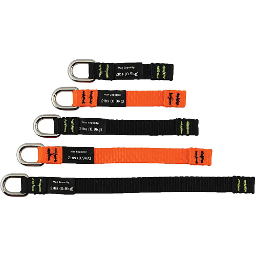 Ergodyne 3700 Web Tool Tether Attachment - D-Ring Tool Tails - 2lbs (6-Pack) 9.5" Height x 0.3" Width - Black, Orange - Nylon Webbing - 5 / Pack (19701)